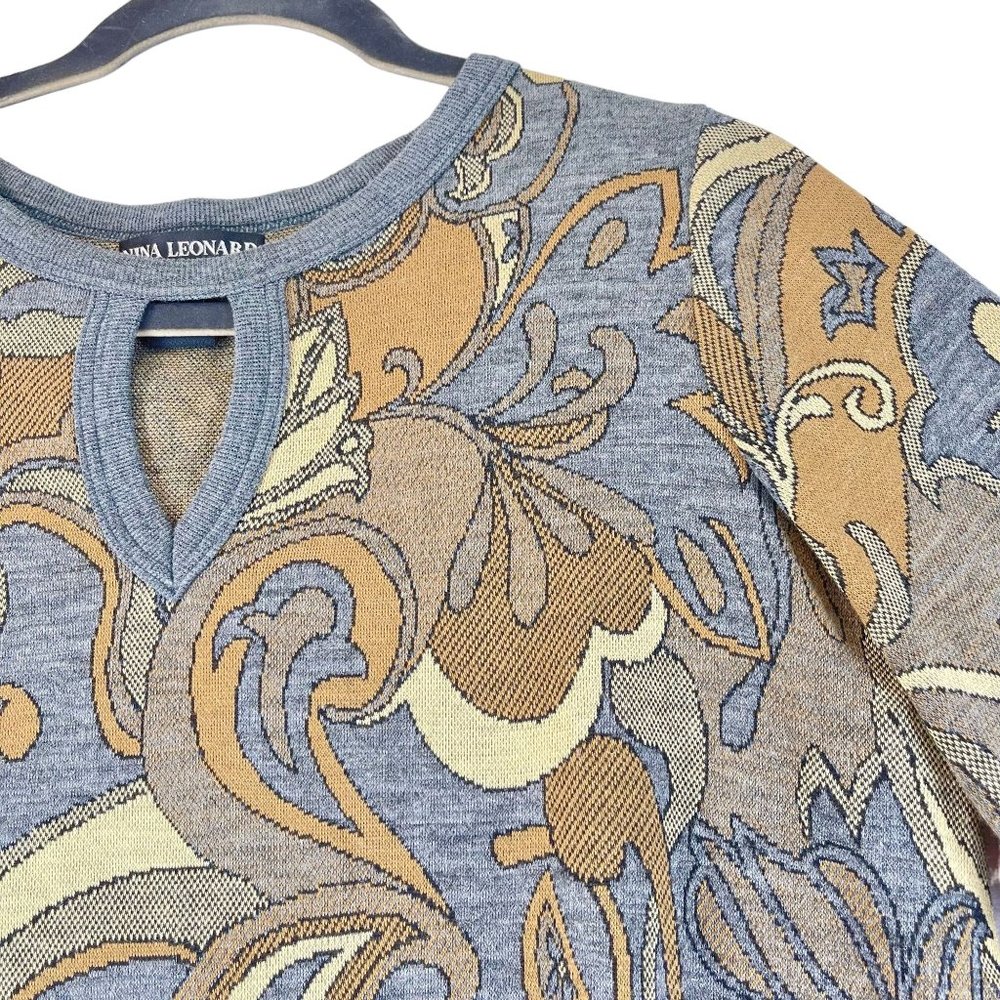 Vintage NWOT NINA LEONARD Womens 1X Paisley Print Double Knot Bell Sleeve Blouse
